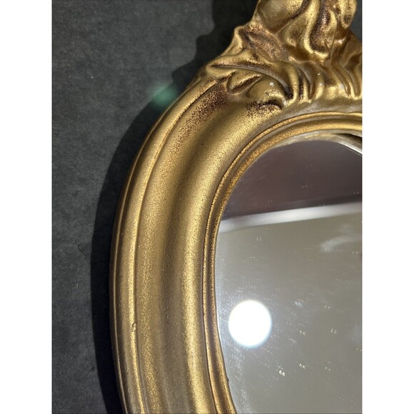 Gold Gilt Ornate Plaster Wall Mirror Rococo Baroque Style Oval Small Vintage - Picture 3 of 16